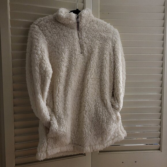 Vintage White Winter Fleece Quarter Zip Small - Picture 1 of 4
